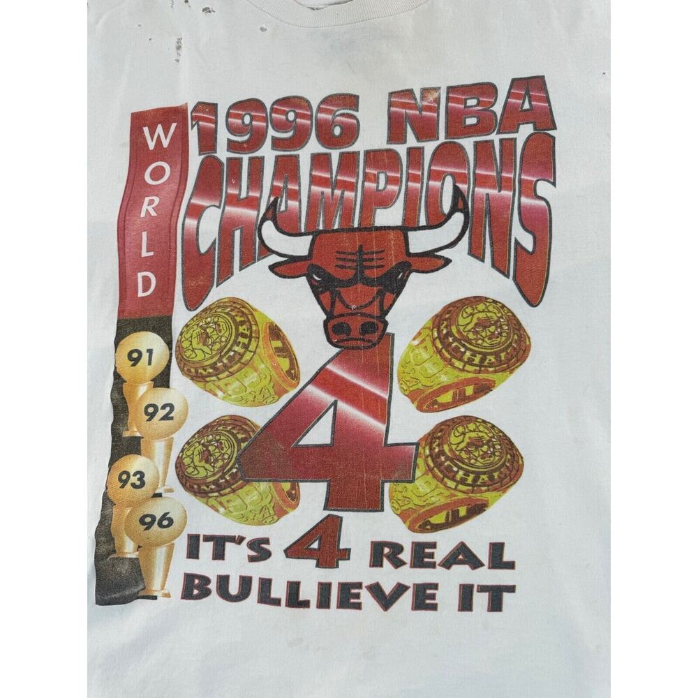 Vtg Chicago Bulls T Shirt 1996 NBA Champs 90s Rap Tee It’s 4 Real Bullieve it XL - Picture 1 of 13